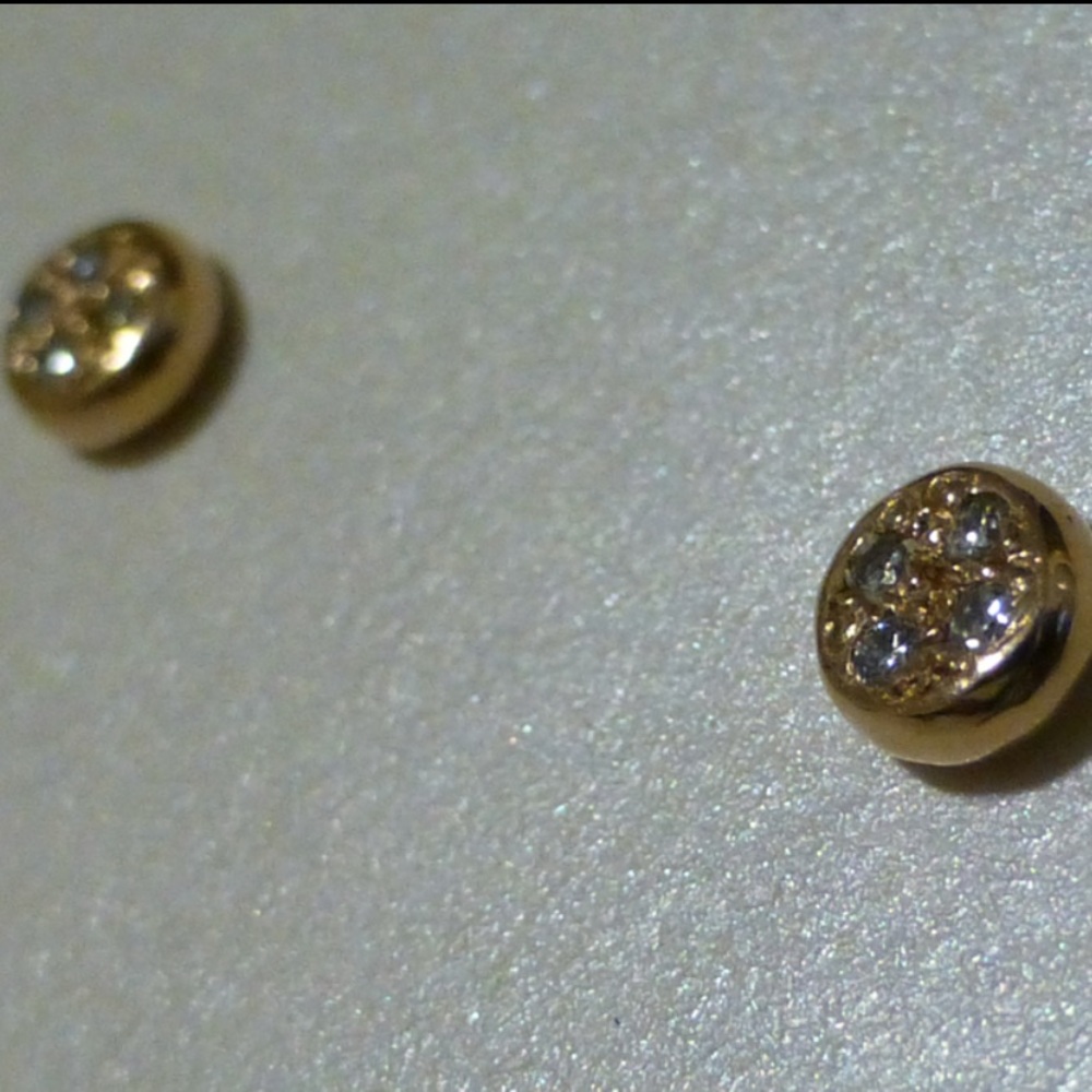 Round Diamond dotted gold earrings studs 14K petite pave diamond round studs